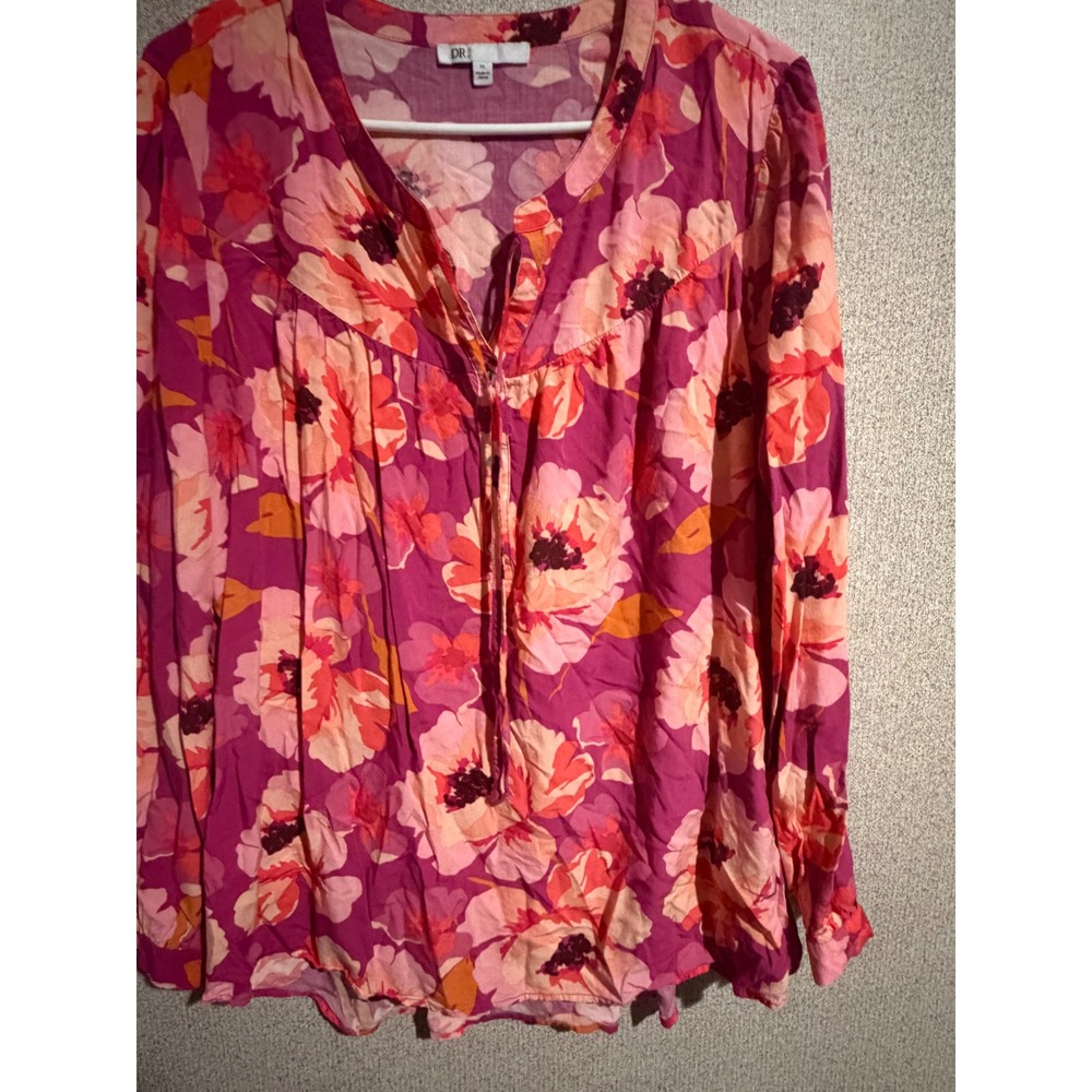 DR2 by Daniel Rainn Womens XL Pink Orange Floral Long Sleeve Blouse ZDR14064RY7 - Picture 2 of 7